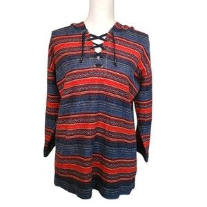 Lauren Ralph Lauren Hooded Pullover Shirt Southwestern Pattern Womens Medium